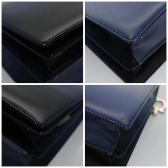 Salvatore Ferragamo Gancini Shoulder Bag Patent Leather Blue Silver Auth 103861 - Picture 14 of 16